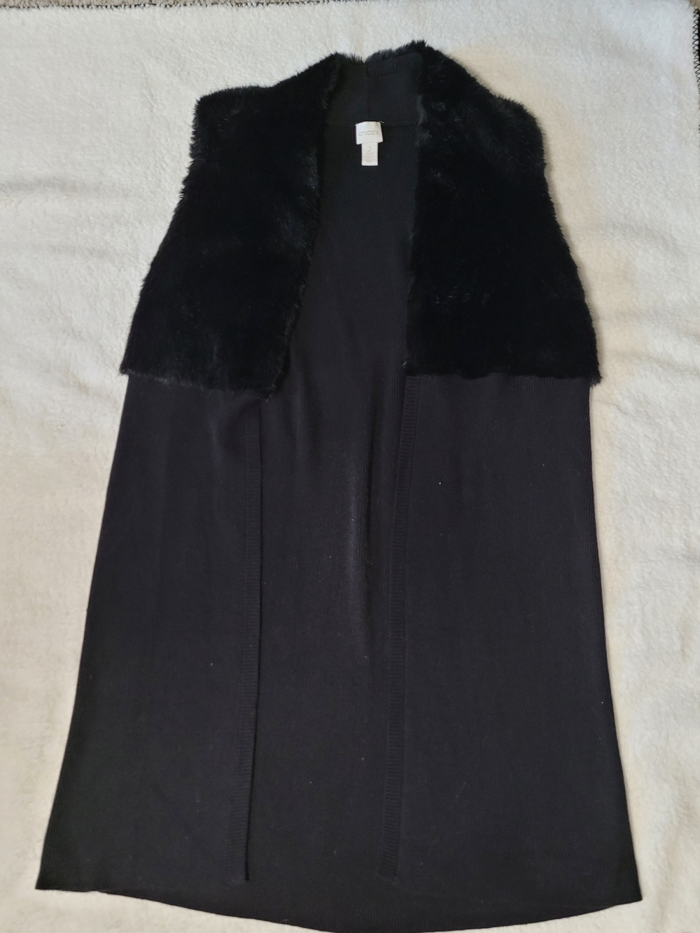 Black Faux Fur Collar Long Vest